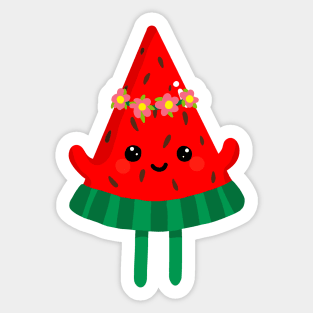 Cute watermelon with flower hat Sticker